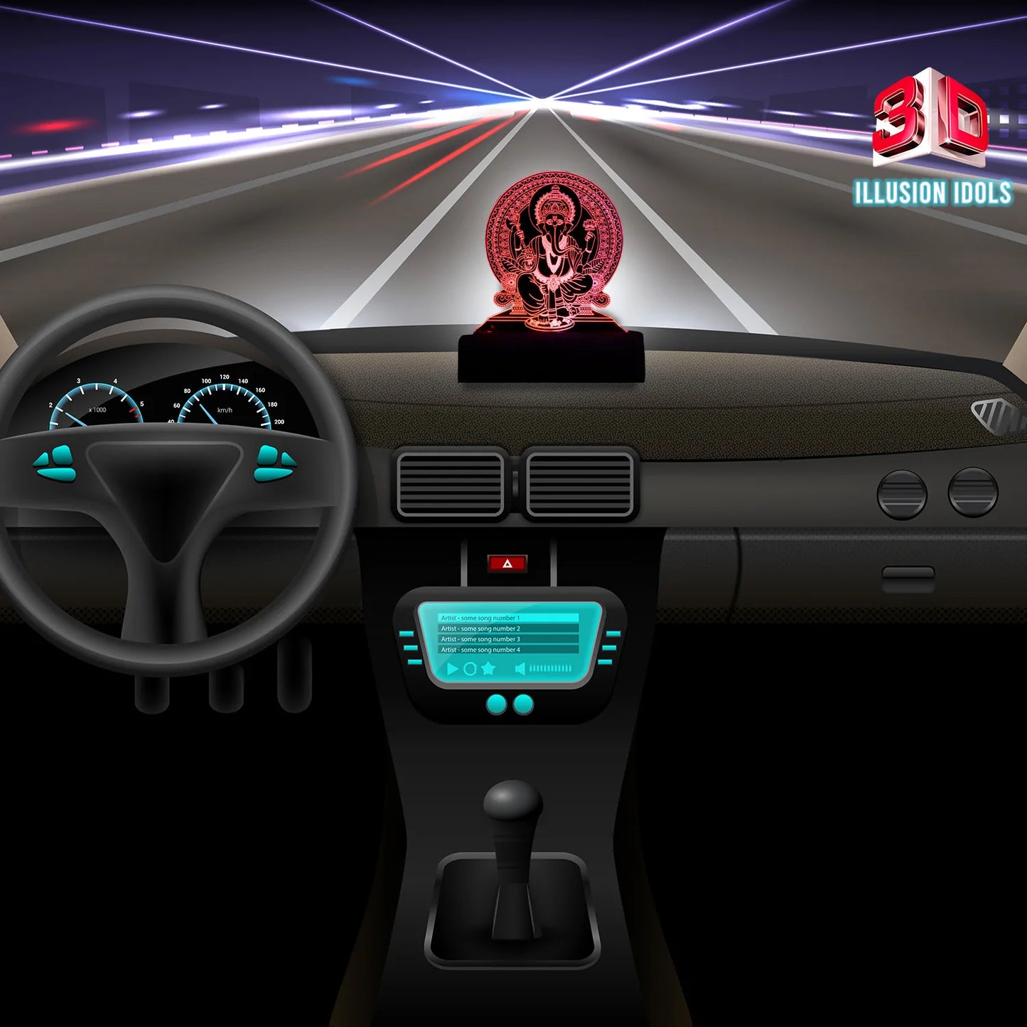 Ganesh 3D Illusion Car Dashboard LED Light Acrylic